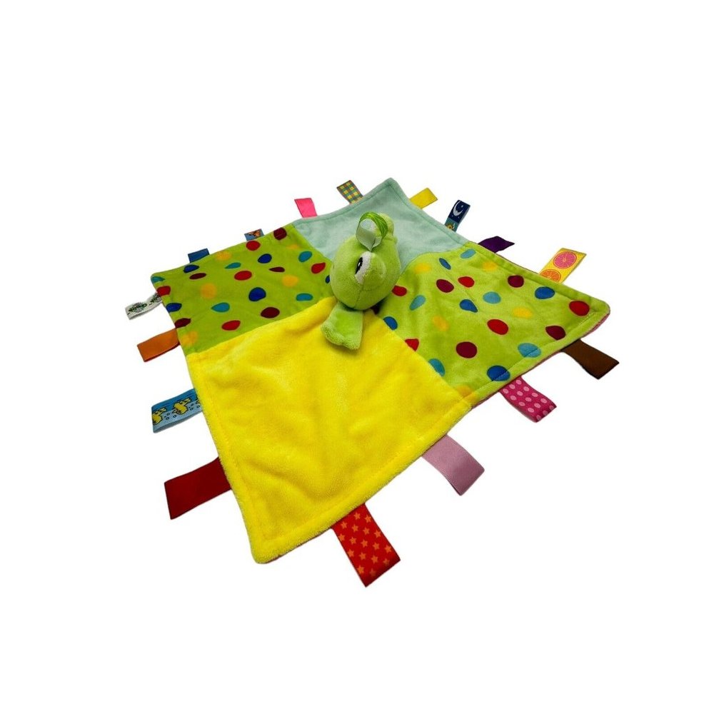 CongErle Patchwork Plush Green Frog Rattle Silky Satin Ribbons Lovey - Picture 5 of 5